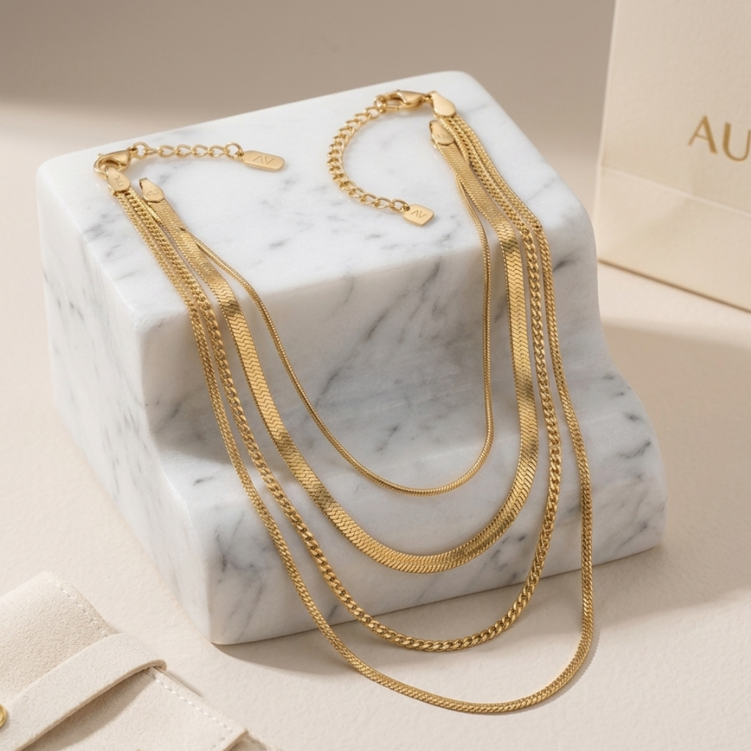 Triple Layer Chain Necklace 18K Gold Plated