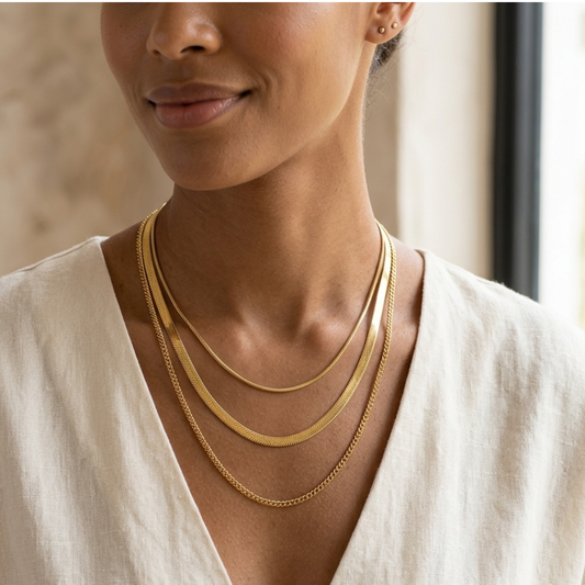 Triple Layer Chain Necklace 18K Gold Plated