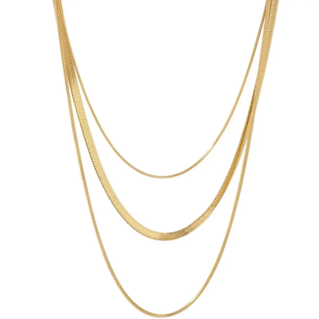 Triple Layer Chain Necklace  18K Gold Plated
