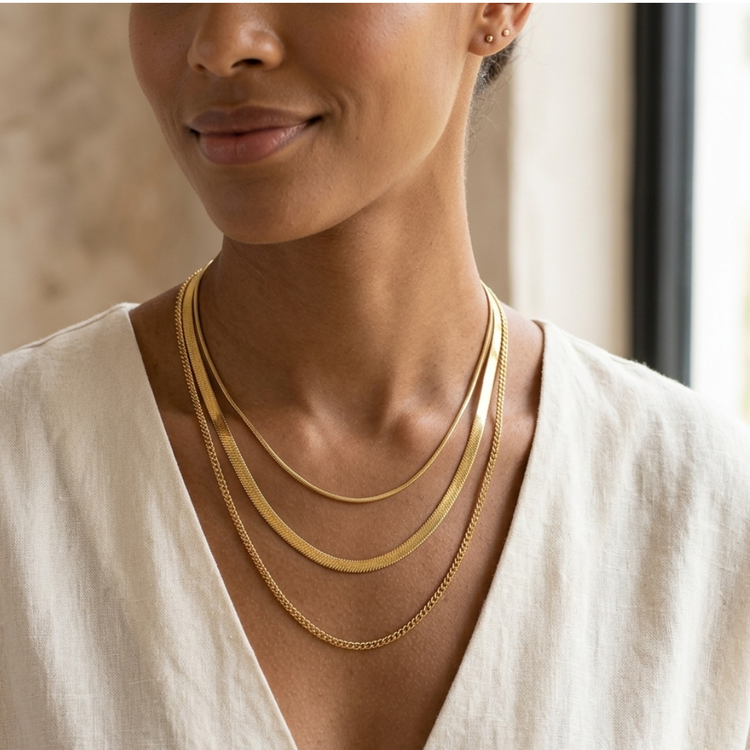 Triple Layer Chain Necklace  18K Gold Plated